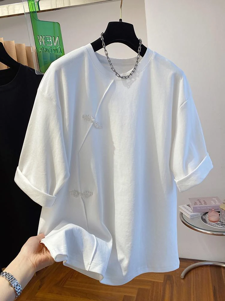 2024 Summer RoundNeck T Shirt Women New Chinese Style Short Sleeve T-shirt Fashion Loose Tops Casual Fashion Versatile T-shirt