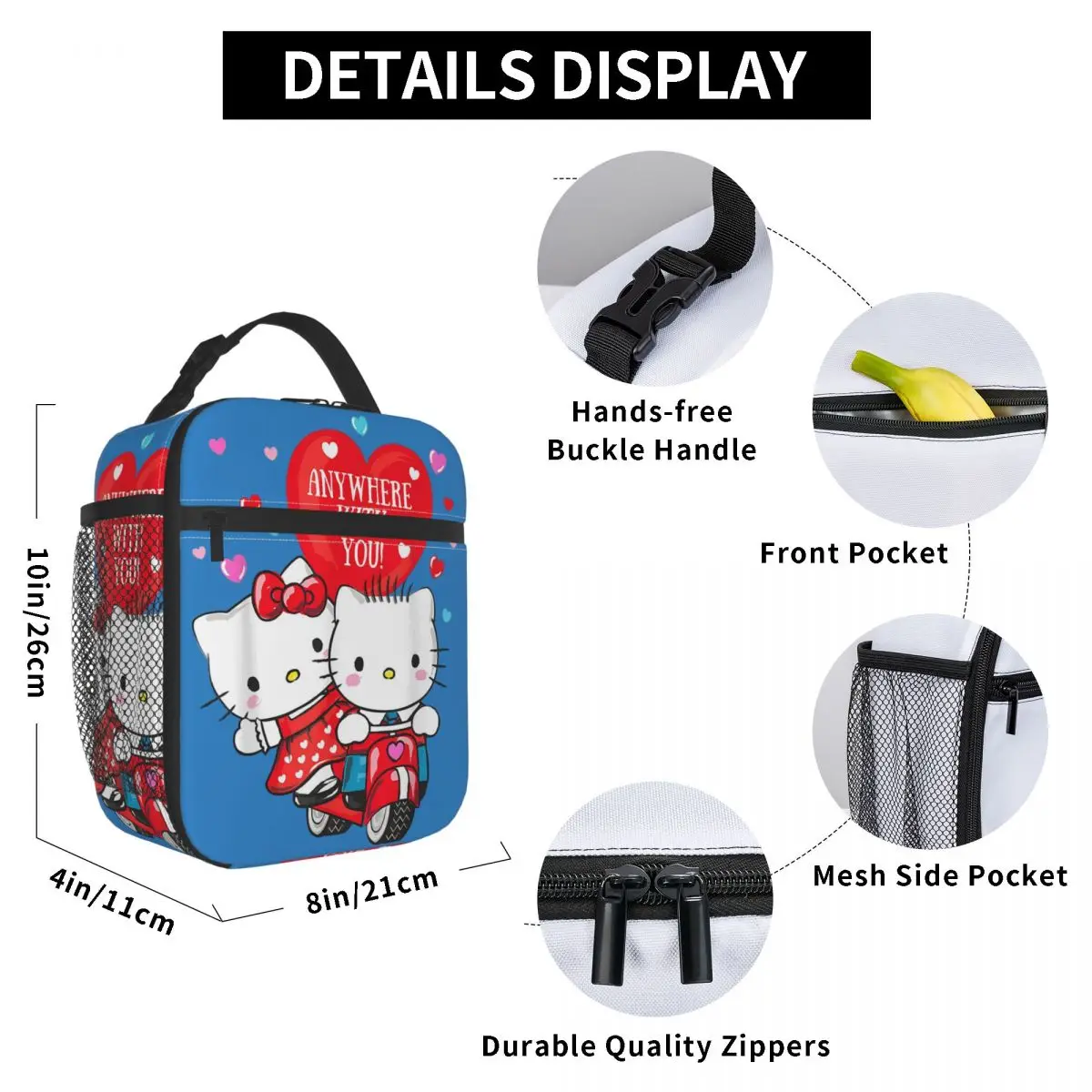 Hello Kitty And Dear Daniel Valentine Isolierte Lunchtasche Thermotasche   Lunchbehälter, große Tragetasche, Lunchbox, Strand, Reisen