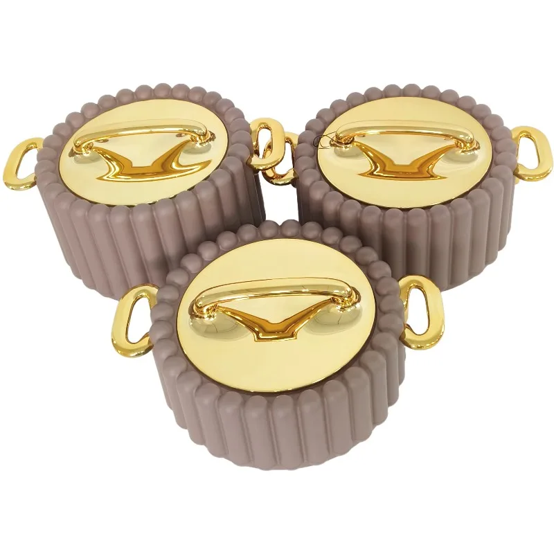 Deluxe 3-piece set Golden pillar stainless steel food warmer Casserole set Insulated tableware