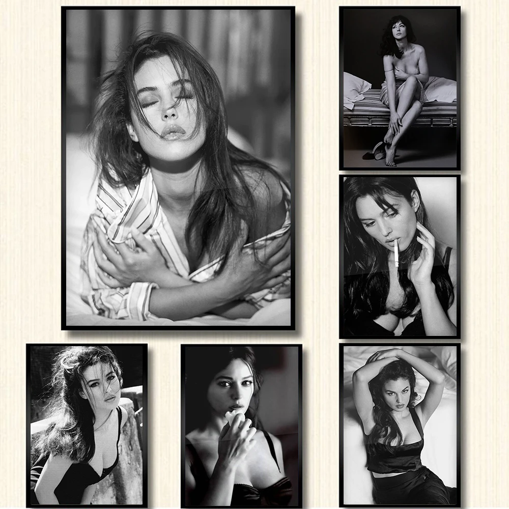 Monica Bellucci Poster Italy Sexy Actress Movie Star Canvas Art Bar Black And White Wall Picture For Living Room Home Decoration