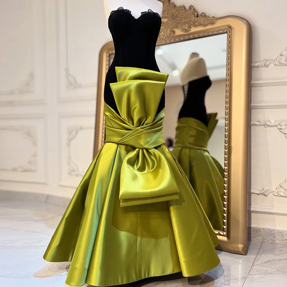 Customized A-line Evening Dresses Ankle-length Strapless Sleeveless Prom Gown Fashion Pleat Lace Backless Draped Party Gown
