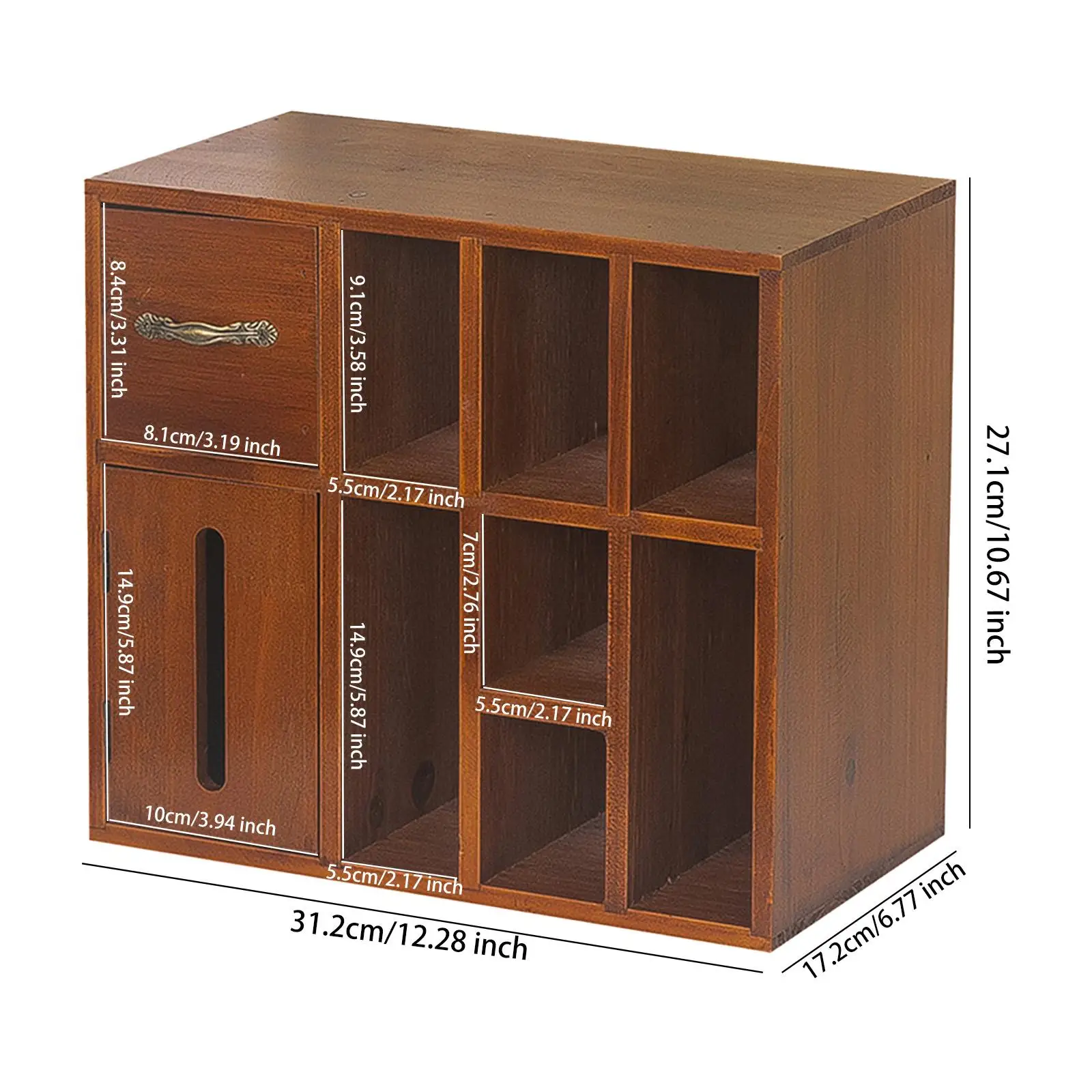 خزانة تخزين خشبية مع خزانة عرض صندوق مناديل للمنزل على سطح الطاولة