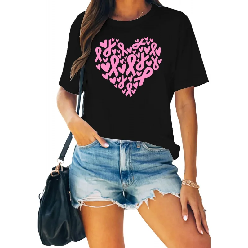 

Women's Awareness Campaign Breast Cancer Helps Prevent Heart Shaped Short Sleeve Breathable Quality Fabric T-shirt