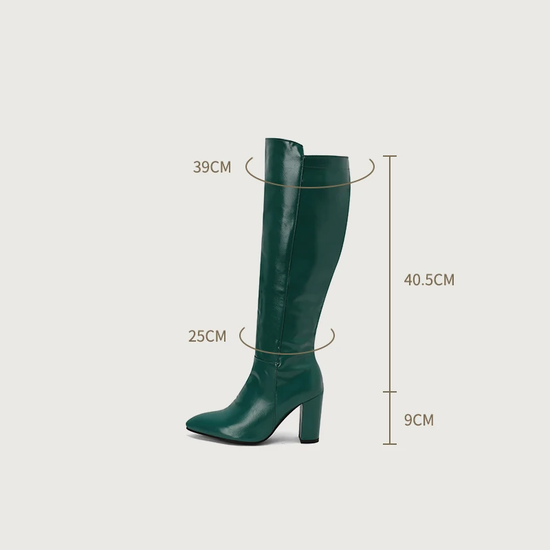 2024 NEW Autumn Red PU Leather Long Boots Womens Fashion Pointed Toe Zipper High Heels Shoes Green White Ladies Knight Bootties