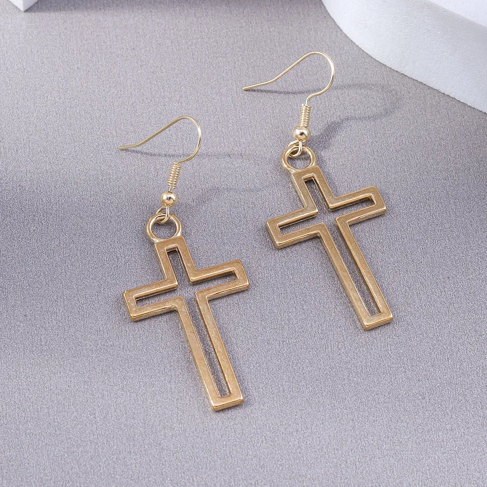 Aihua Punk Hohl Kreuz Anhänger Ohrringe Vintage Gothic Kreuz Ohrringe Edelstahl Jesus Christian Schmuck für Frauen Männer – Detail 4
