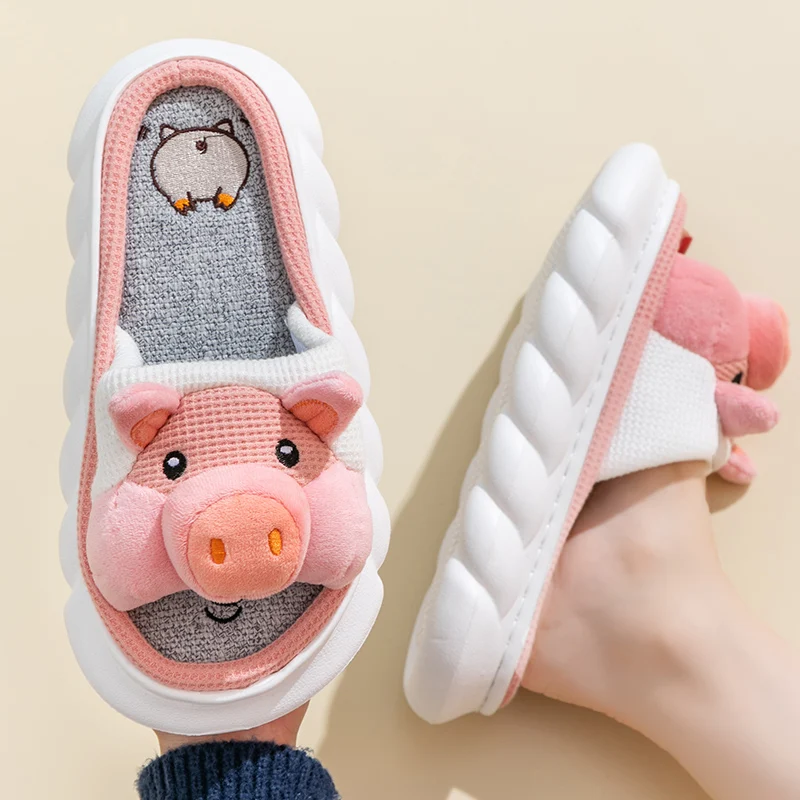 Animal Slippers Funny Pig Women\'s Home Slides EVA Indoor Cartoon Soft Non-slip Platform House Shoes For Girls Designer