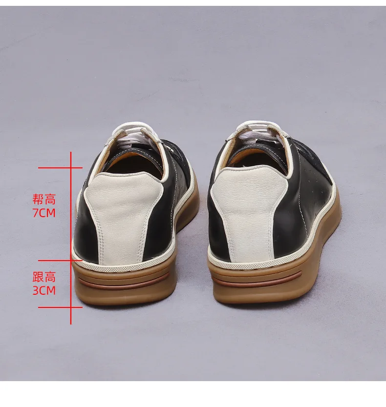 Men's Casual Shoes Genuine Leather Lace Up Flat Sneaker Mixed Color Stitching Thick Rubber Sole Breathable Social Daily Footwear