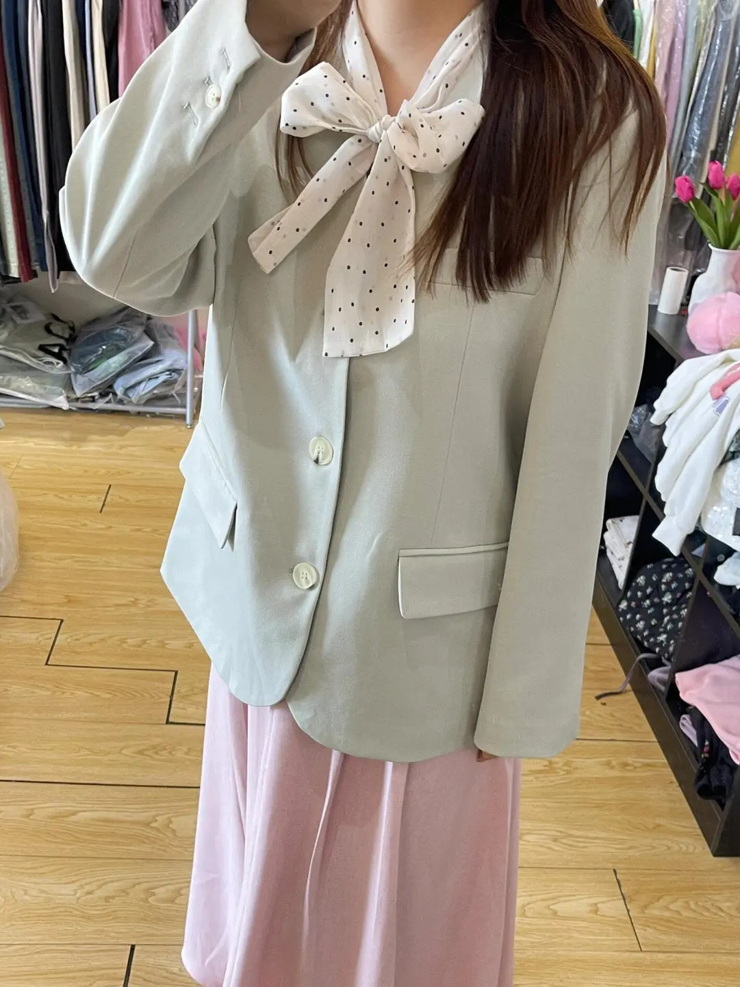 

Свободный женский пиджак в корейском стиле, средней длины, повседневная верхняя одежда, весна 2026, модный, универсальный, с ощущением высокого класса