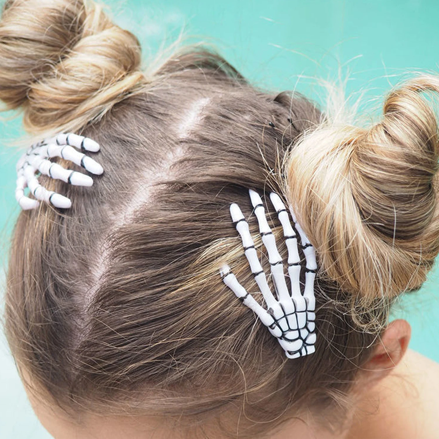 2PCS Creative Skeleton Hand Hair Clip for Women Girl Gothic Style Colorful Hairpin Halloween Makeup Party Hair Accessories