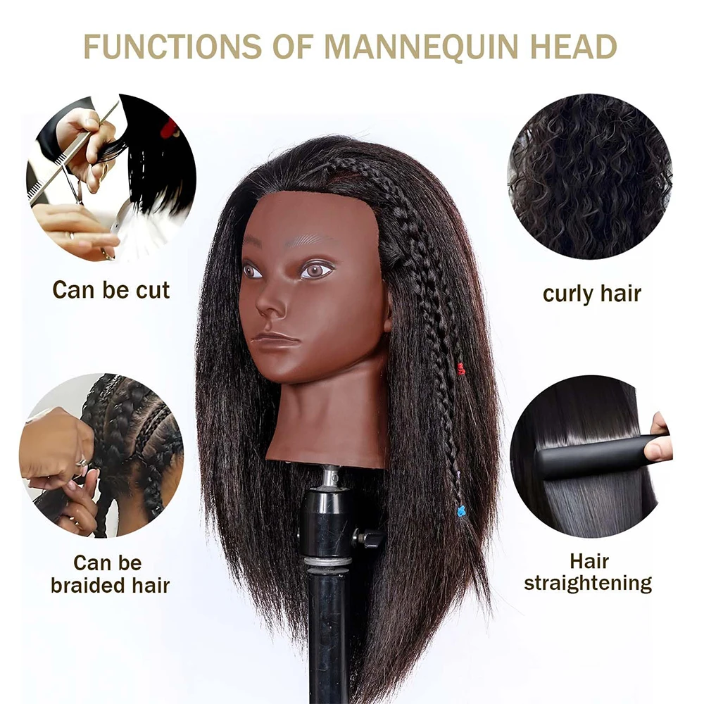 Afro-Mannequin-Köpfe zum Flechten von Maniquí-Haarpuppen, echtes menschliches Training, Friseurmodell, natürliches Damen-Friseurset, Perücken – Detail 8