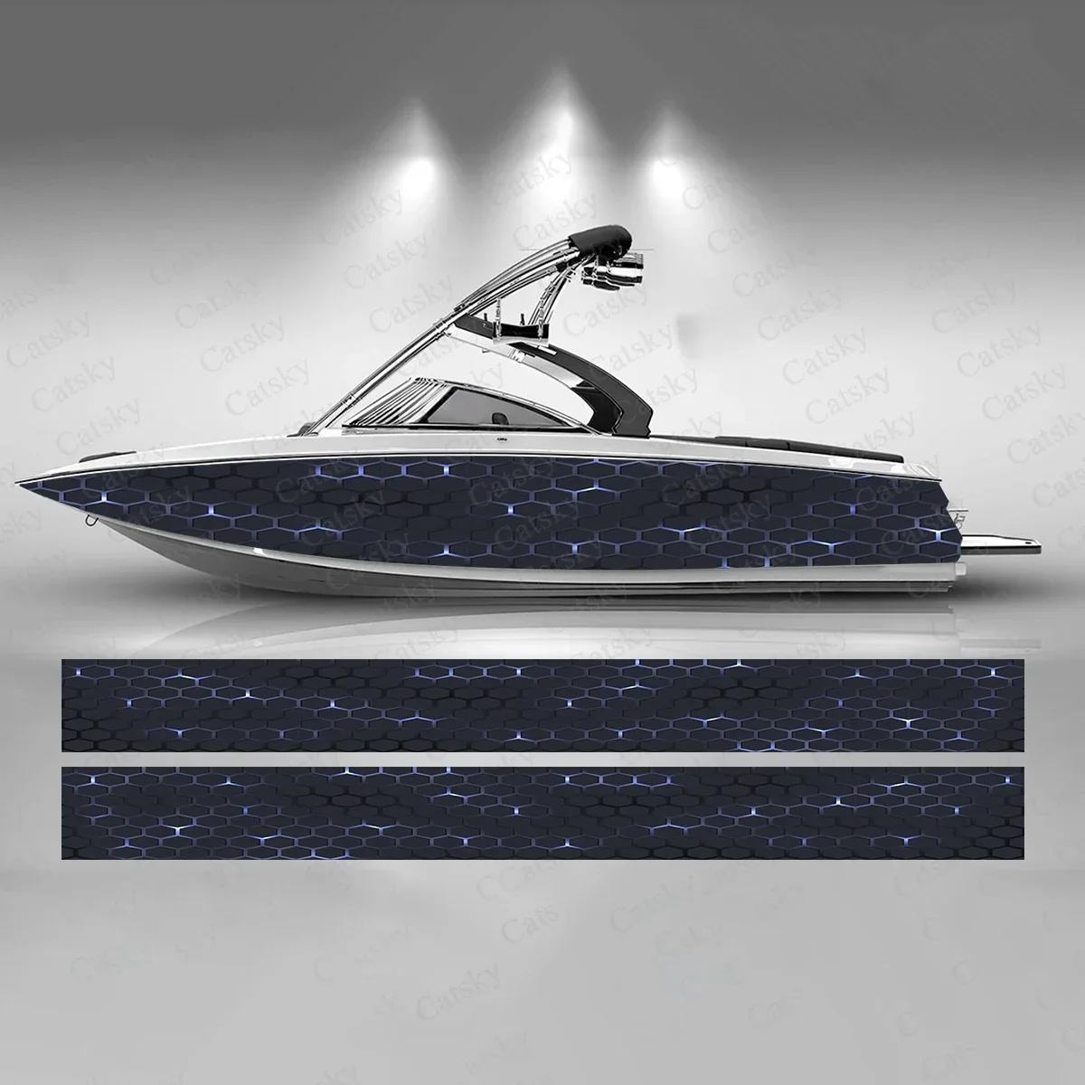 Autocollant de bateau en vinyle, hexagone abstrait, lignes mystérieuses bleu-noir, ponton de bateau, décoration de pêche, ponton de bateaux