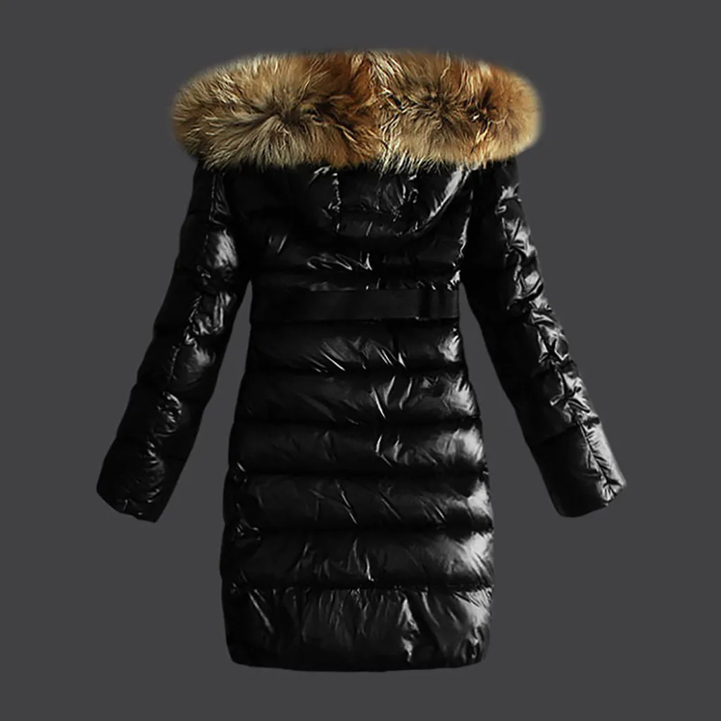 Women'S Winter Down Jacket Women Outwear Quilted Winter Warm Coats Collar Hooded Jacket Tops Black Glossy Jacket пуховик женский