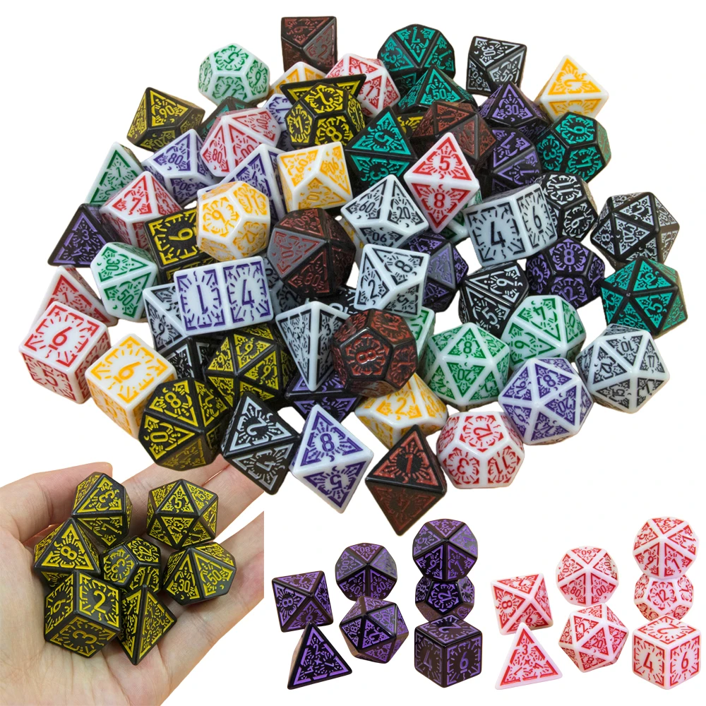 

7 Piece DND Polyhedral Dice Retro Carving RPG Dice for Talbe Game TRPG, Board Game Player Collect