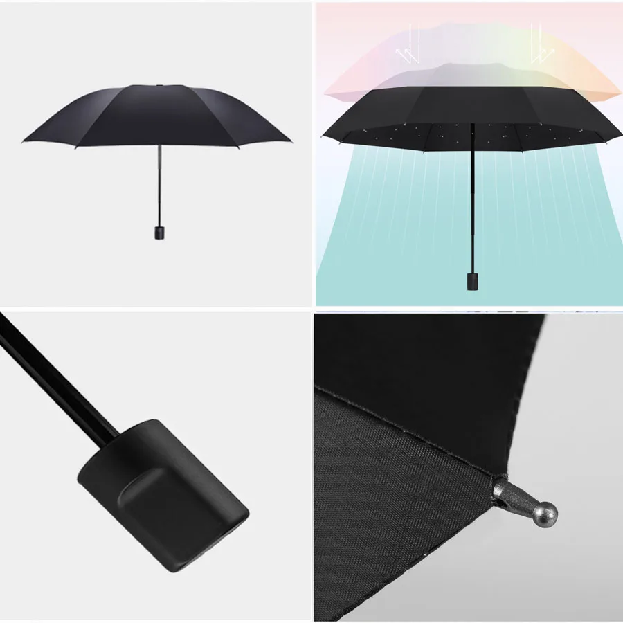 Foldable Inner Printed Small Black Umbrella, Sunny And Rainy Dual-use UV Protection Umbrella, Lightweight Sturdy Travel Manual U