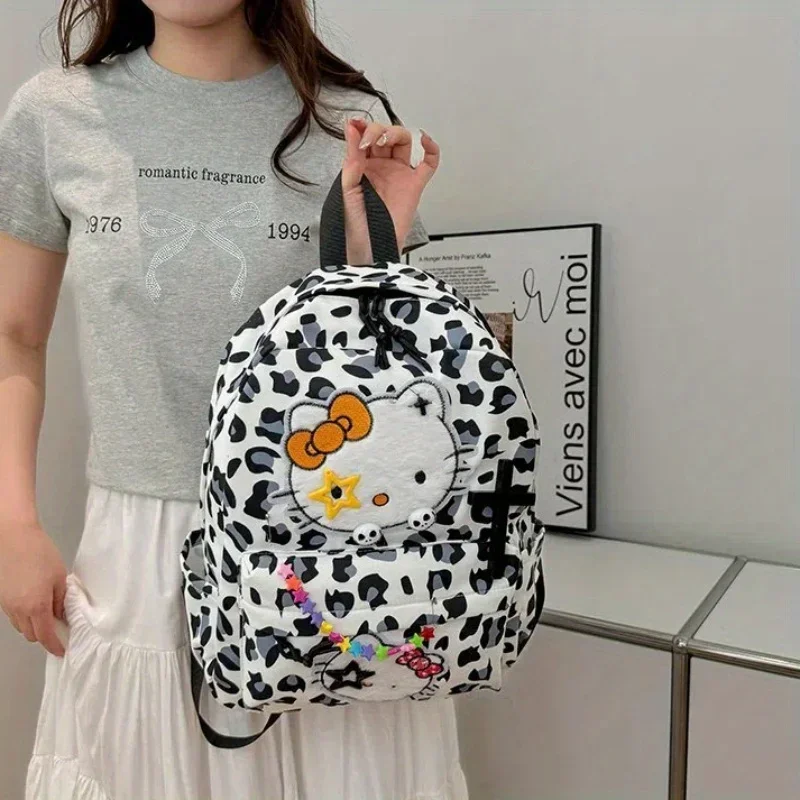 Sanrio Hello Kitty Large Capacity Backpack Cute Cartoon Back To School Backpack Fashion Leopard Print Schoolbag Casual Daily Use