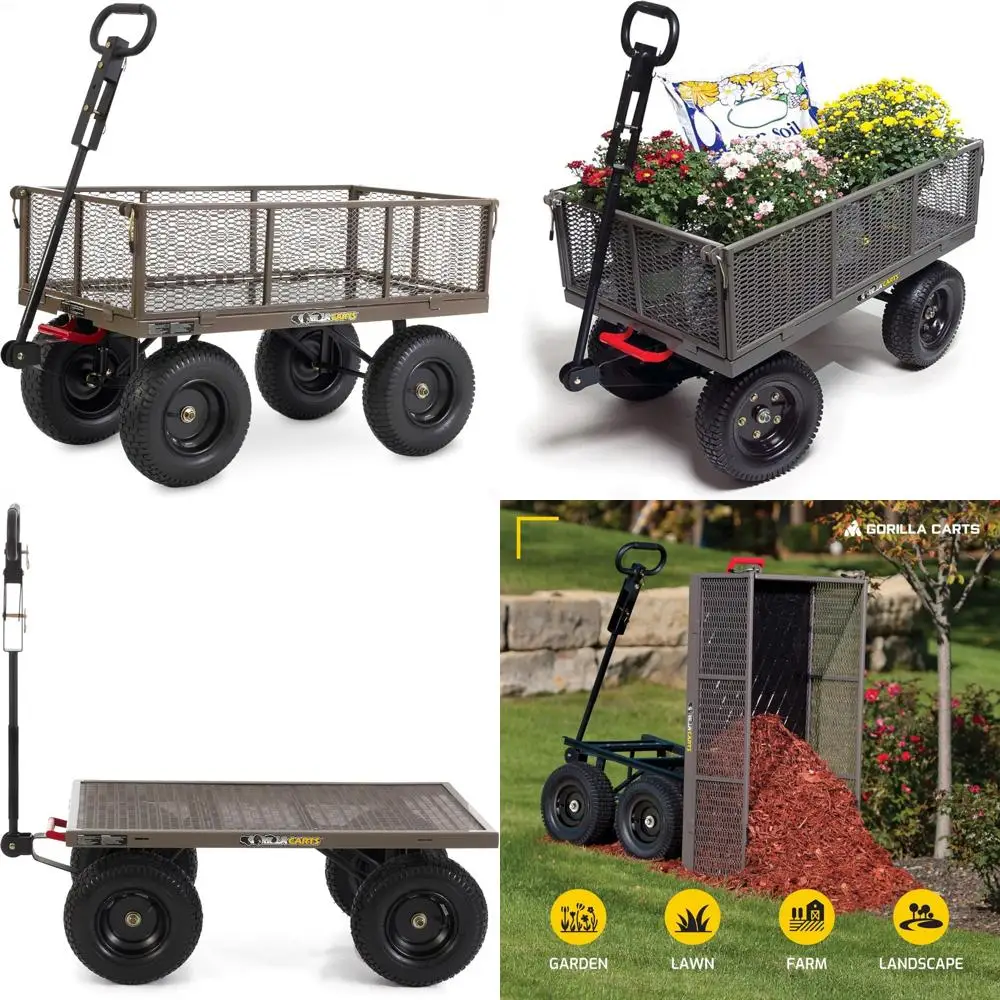 

Сверхмощная стальная тележка-самосвал Gorilla Carts, 5 кубических футов, грузоподъемность 1200 фунтов, серая — буксируемая уличная универсальная тележка со съемным B
