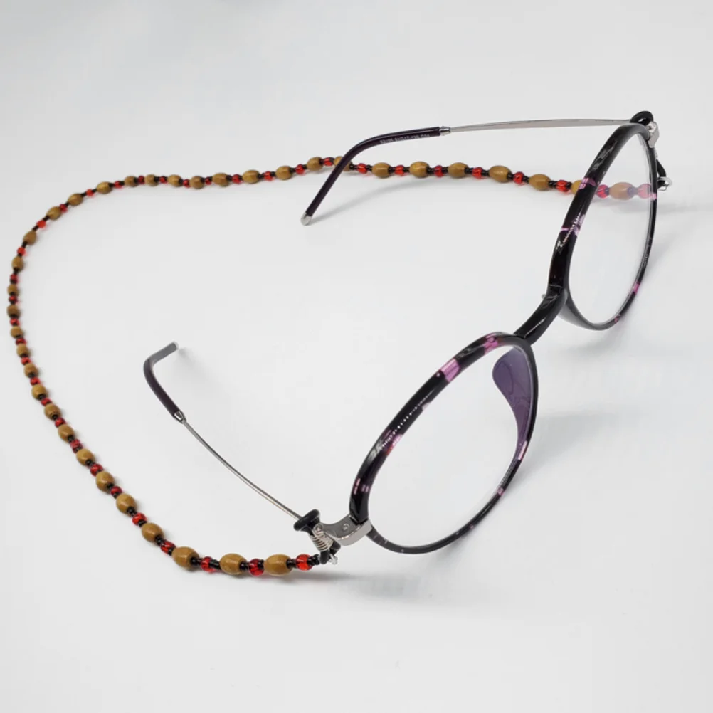 

Wood Bead Eyeglass Chain Adjustable Silicone Tips Stainless Steel Coil Anti-Slip Neck Strap Holder Fashion Jewelry Accessory