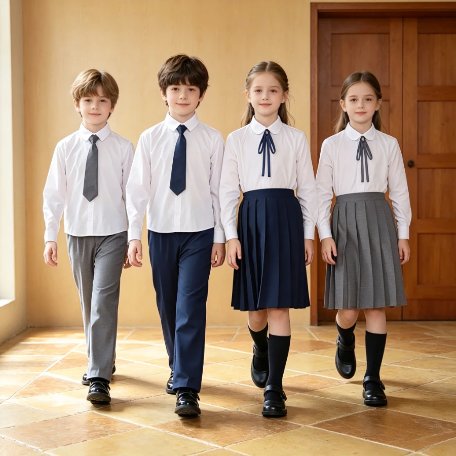 Vintage Fashion Events - ティーンキッズ ヴィンテージスクールユニフォームセット 男の子用ズボン 女の子用スカート ネクタイ付き エレガントなフォーマルウェア