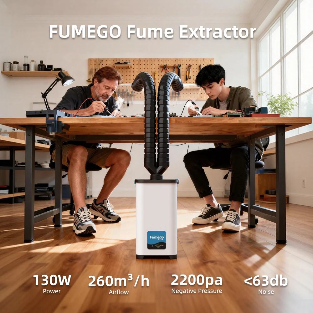 130W Portable Smoke and Dust Purifier with HEPA + Carbon Filter - Customizable Hose for Laser Engraving, Welding