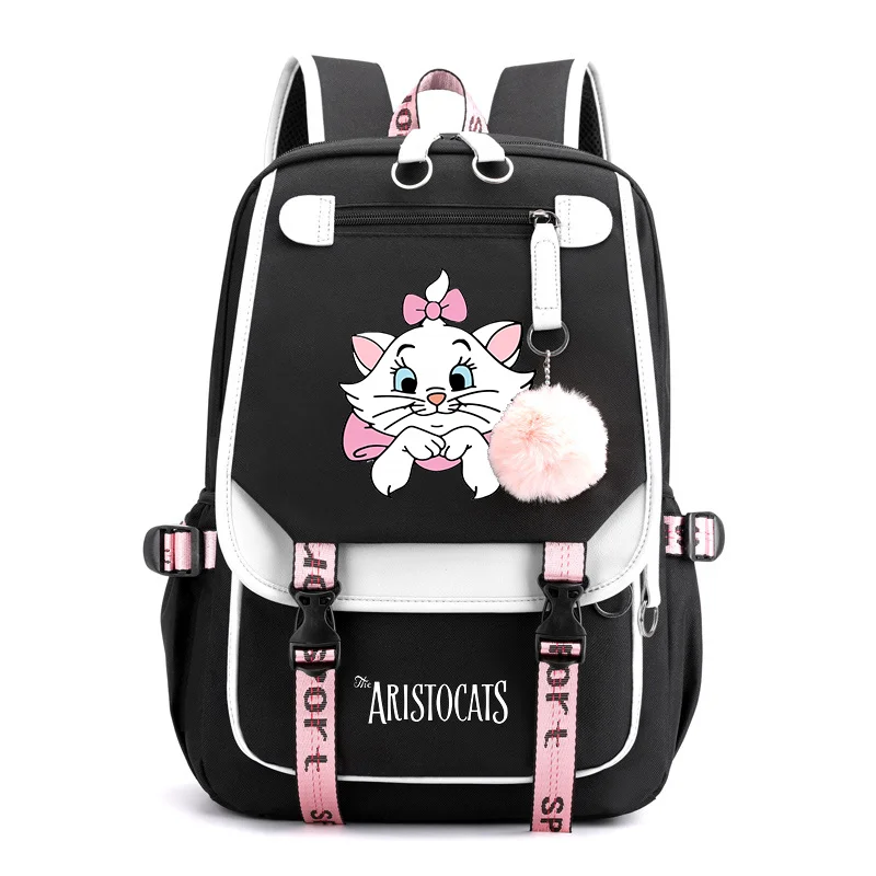 Disney The Aristocats Marie Cat Backpacks Teenager USB Charging Laptop Backpack Women Men Rucksack Travel Bag Mochila