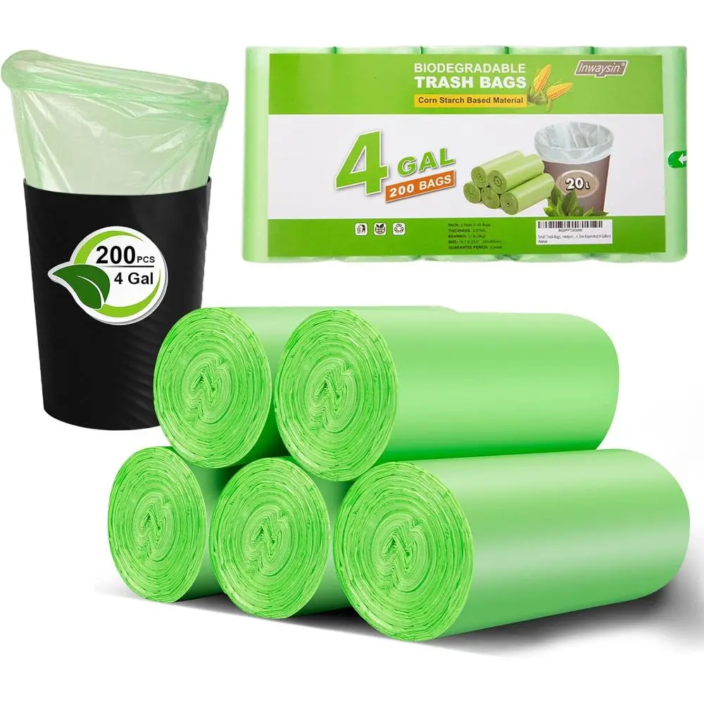

200-Count Biodegradable 4-6 Gallon Small Trash Bags, Strong & Unscented for Home & Office Use