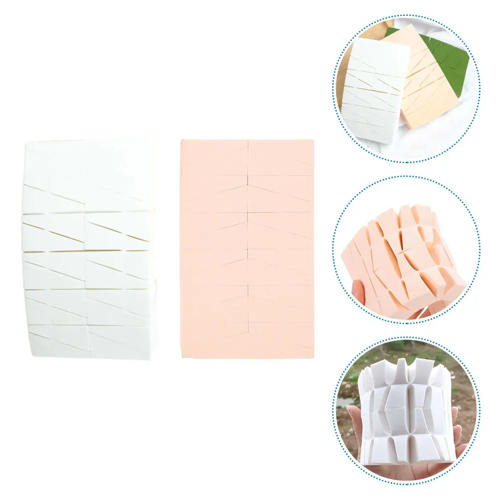 Esponja de maquillaje de cuña, esponjas trapezoidales portátiles para base, crema, colorete, resaltador, belleza de doble uso en seco y húmedo