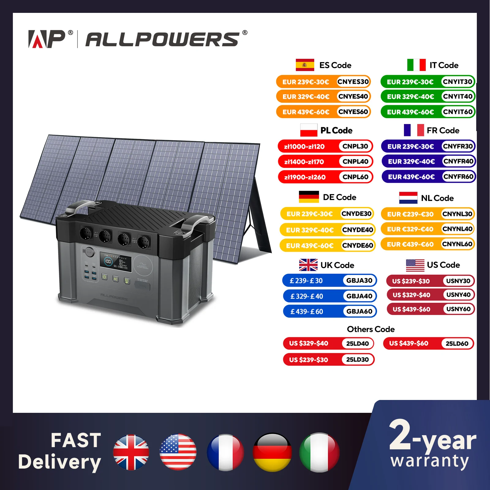 ALLPOWERS Solar Generator S2000 Pro with 400W Solar Panel, 4 x 2400W AC Outlets, 2400W Portable Power Station for Home Backup RV