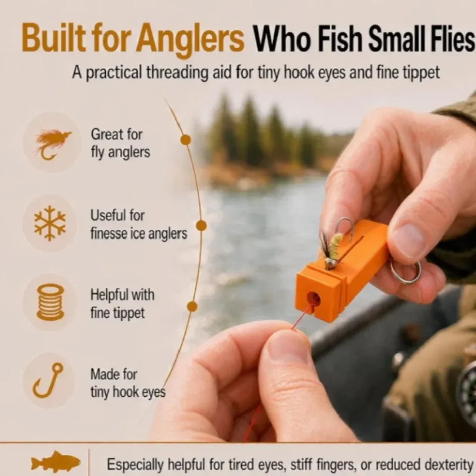 1/2 Stück Neuer magnetischer Fliegenfädler mit 4 Schlitzen, Haken-Einfädelwerkzeug, orangefarbener Tippet-Guide für kleine Fliegen, Eisfischen, Waten bei schlechten Lichtverhältnissen – Detail 2