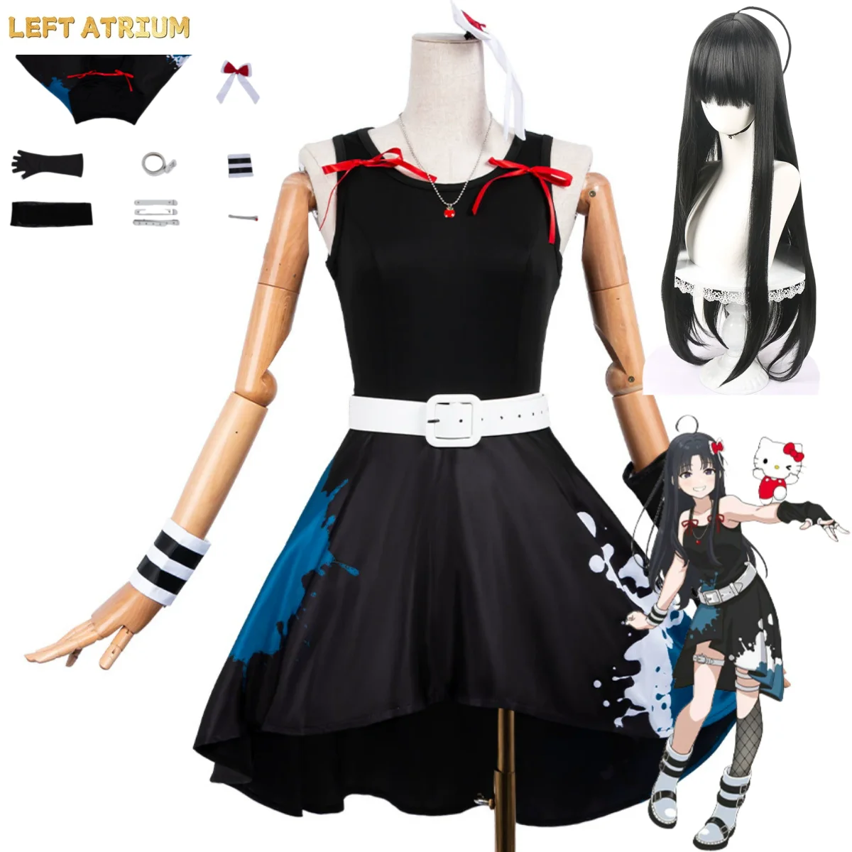 

Anime Girls Band Cry Subaru Awa Cosplay Costume Black Princess Dress Hair Accessories Wig Woman Sexy Masked Ball Carnival Suit