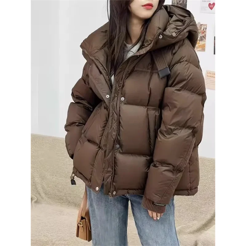 

2025 New Winter Women's Hooded Puffer Cotton Jacket Hooded Thicken Warm Short Parkas Female Casual Versatile Snow Outwear