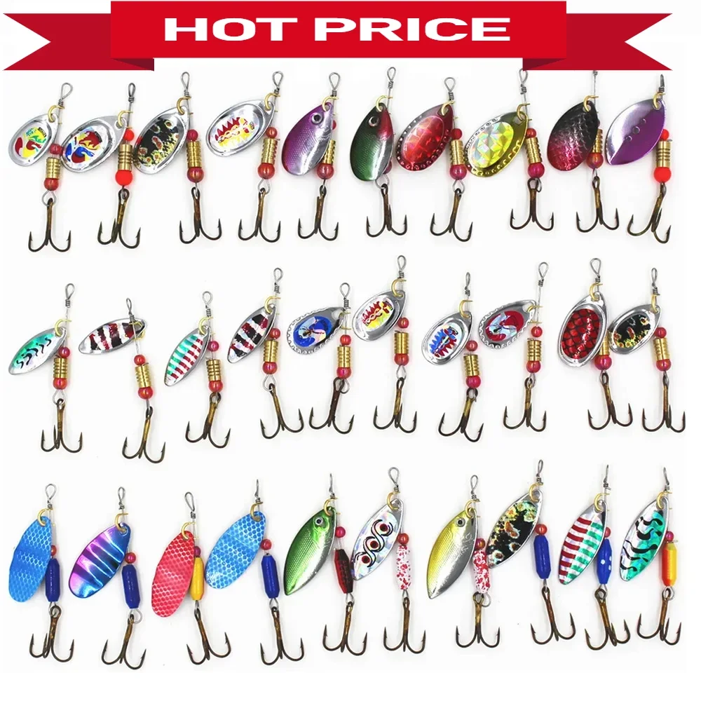 

Set of 30 Composite Spinning Sequins Fish Shape IronPiece Sanben Hook Combination Fishing Tackle Fishing Fake Bait Fishing Lures