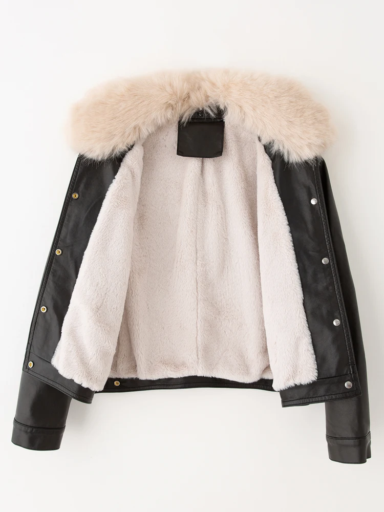 سترة كلاسيكية من الجلد الصناعي مع ياقة من الفرو سترة نسائية دافئة لخريف وشتاء 2026 سترة قصيرة للدراجات النارية معطف فاخر INKEO 5D132