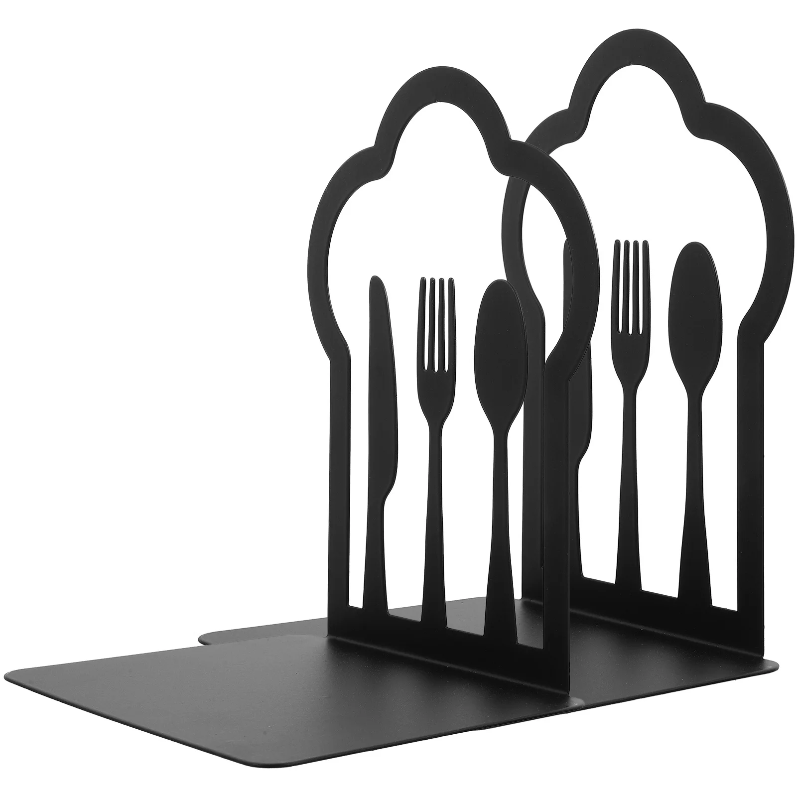 2Pcs Retro Iron Bookend Kitchen Themed Book Holder Fork Cutter Spoon Decorative Book Organizer Study Accessory