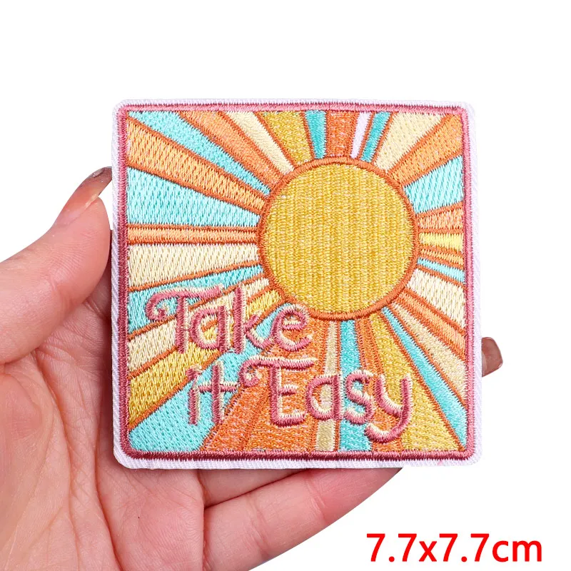 Cartoon Landscape Embroidered Patches For Clothing Thermoadhesive Patches DIY Iron On Patches On Clothes Stickers Flowers Badges