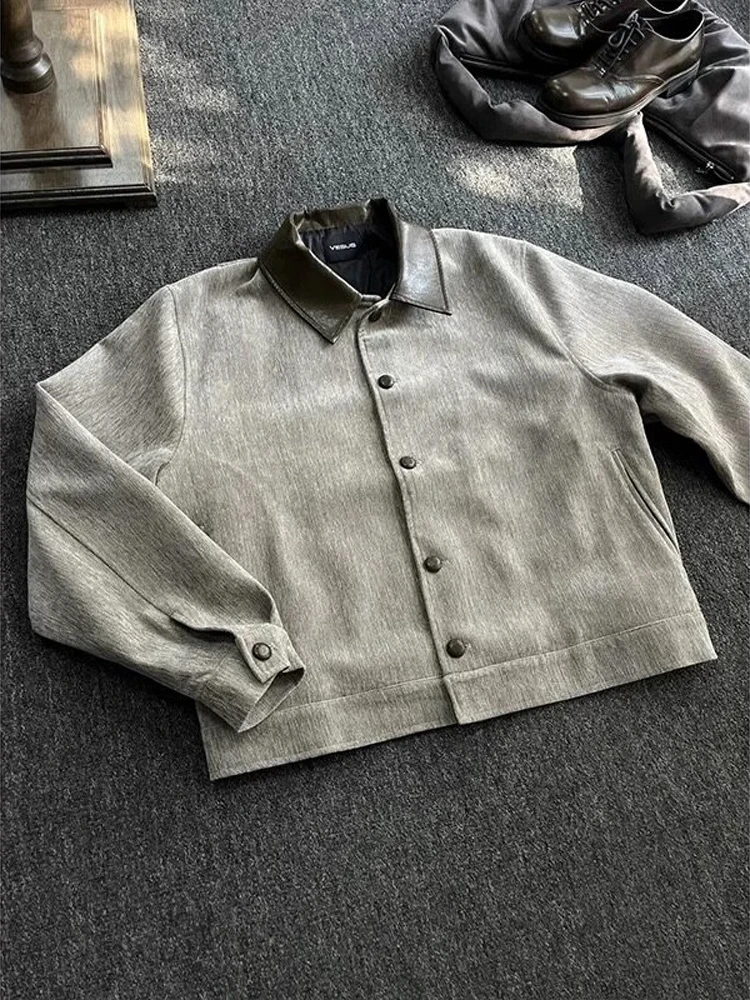 

American Sle Harington Jaet Men's Spring Autumn Button Splice Color Design Jaet High Sense Cool Retro Workwear