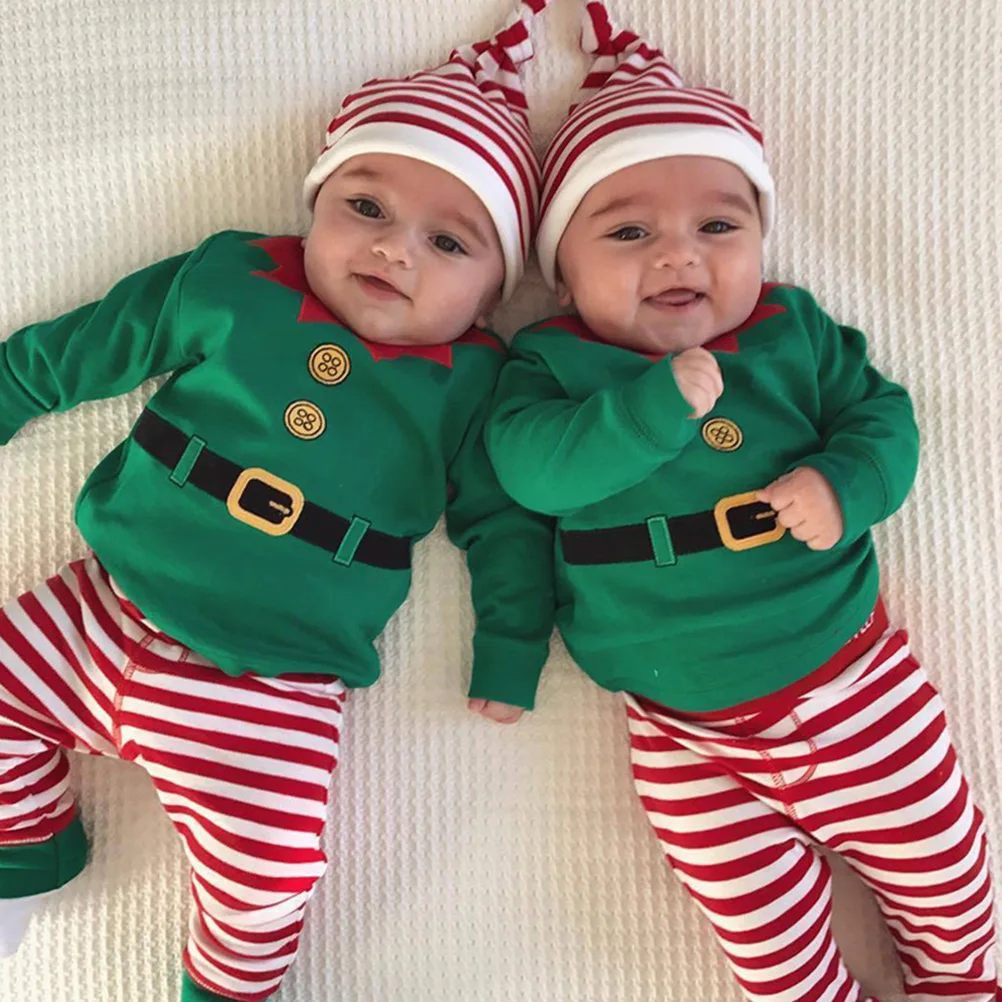 

3pcs Baby Jumpsuit Outfits Christmas Green Infant Clothing Long Sleeve Cotton Unisex Romper Autumn Costume Set
