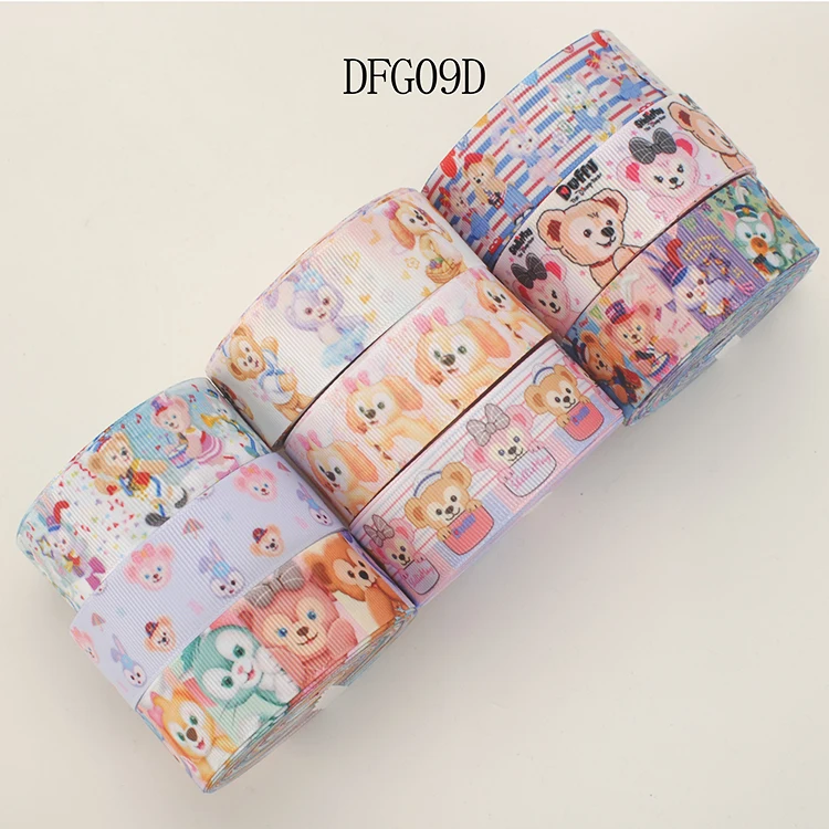 Fixed set mixed 9 styles 22/25mm Disney Cartoon Duffy Bear Pattern Ribbon, Each 1yard