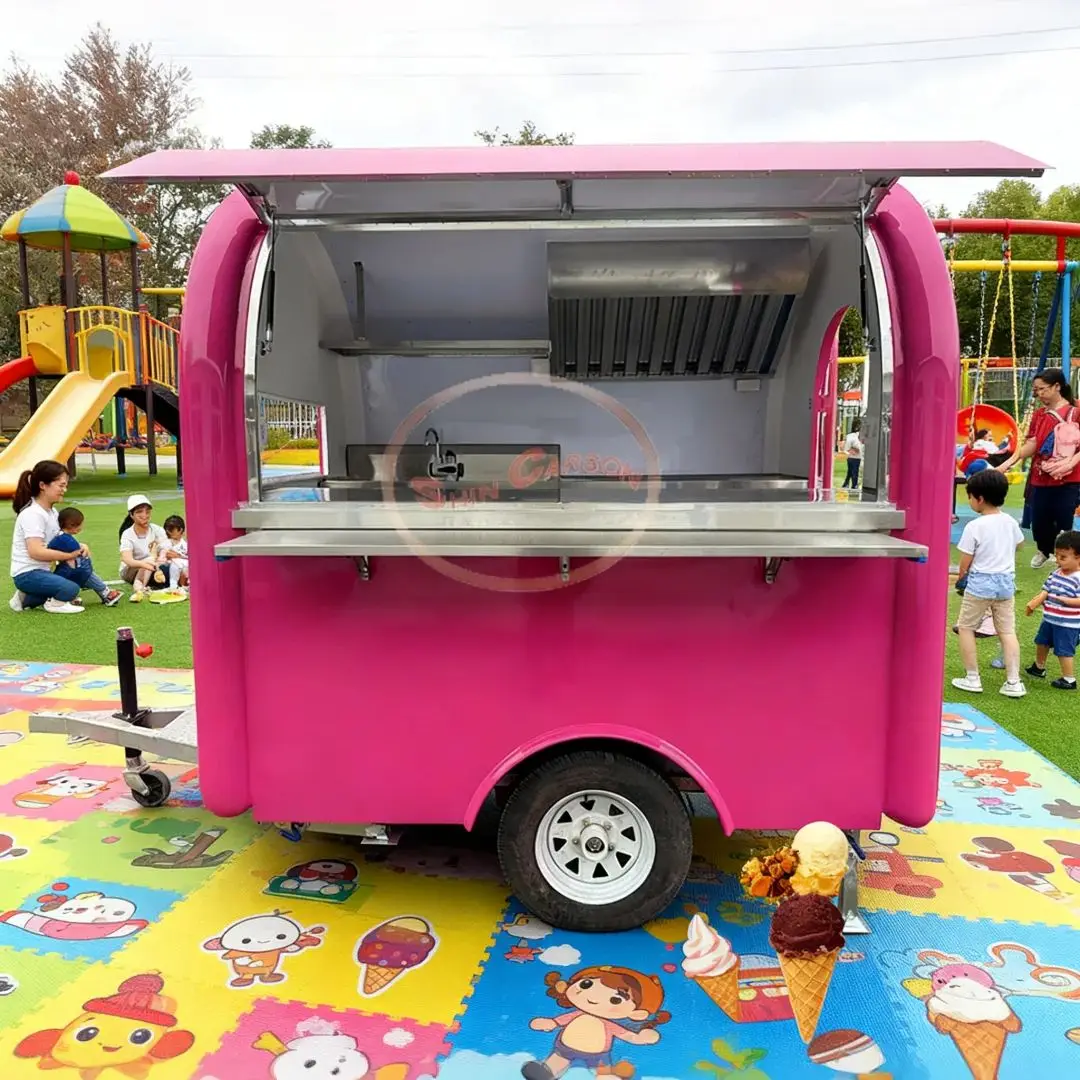 

Fiberglass Food Trailer Mobile Kitchen Cart with Stainless Steel Worktop Refrigerator And Sink for Street Food Business