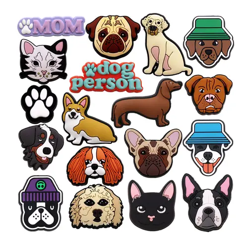 Imagen 1 del producto 1 Uds. Amuletos originales de PVC para zapatos de mascotas, divertido diseñador de Pug, sandalia, accesorios de decoración superior, Bulldog, perro, gato, alfileres de zueco, hebilla