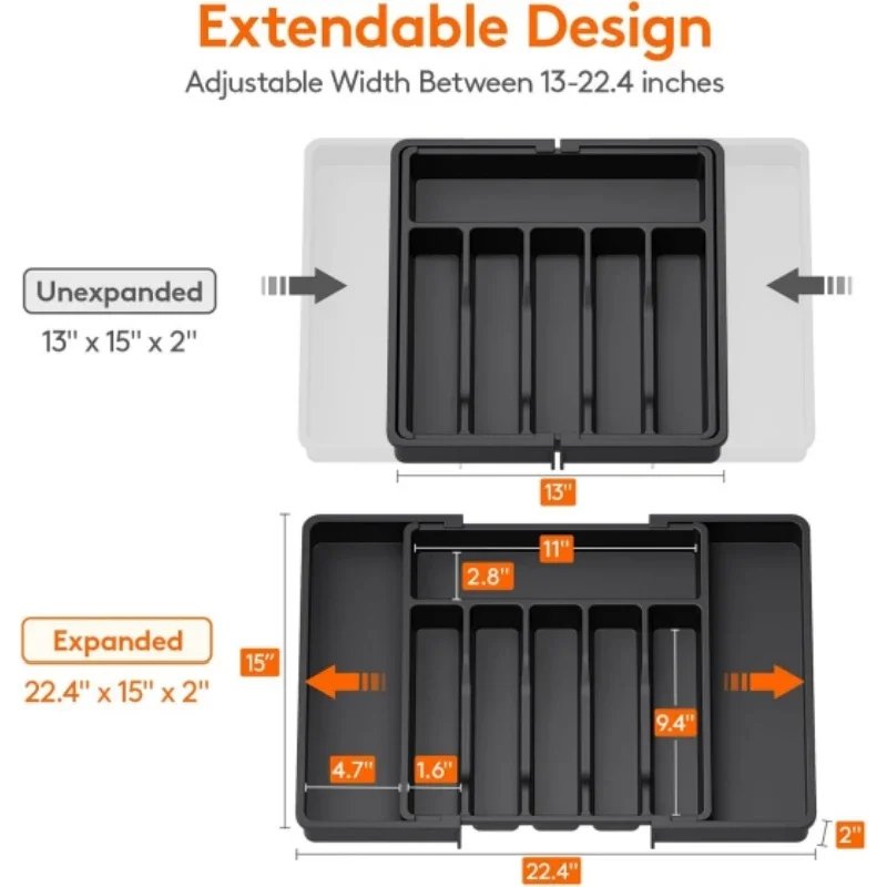 Cutlery Drawer Organizer Adjustable Kitchen Utensil Tray Storage Holder Divided Organizer for Knives Forks Spoons Tableware