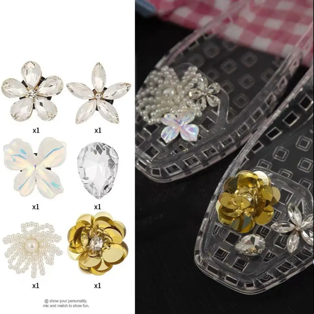 

Transparent Hole Design Shoe Charms Glittery Flower Accessorie Shoe Buckle Crystal Shoe Clips Korean Crystal Fringe Shoe Buckles