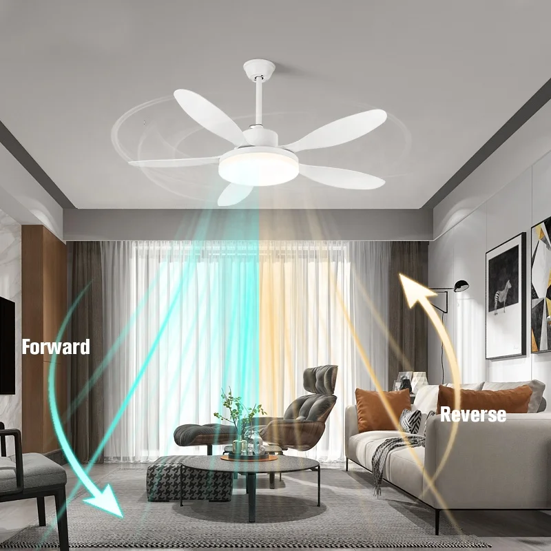 مصباح مروحة سقف تيار مستمر، 36 وات LED وجهاز تحكم عن بعد 6 سرعات، محرك BLDC أبيض ABS لغرفة النوم/الغرفة المعيشة الكبيرة، موفر للطاقة