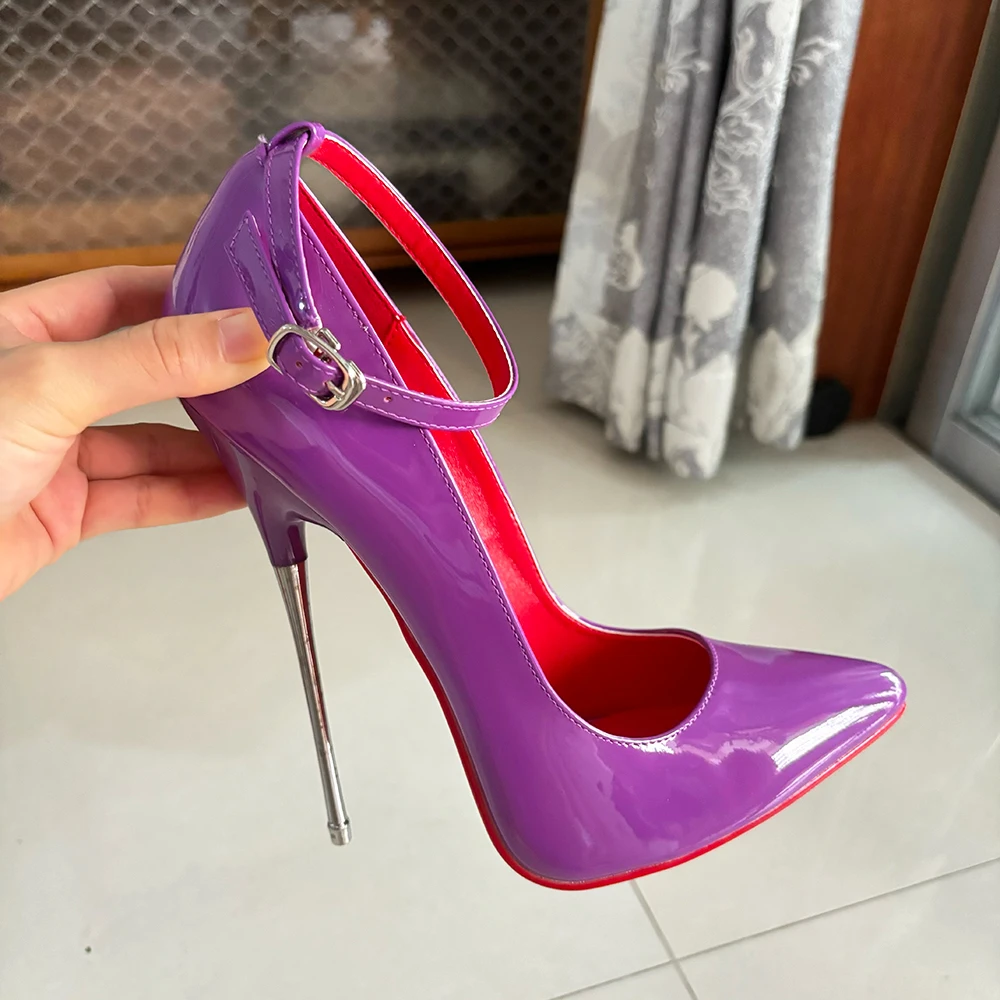 16cm Metal High Heels Stilettos Red inside Fetish Candy Colour Ankle Strap Pumps Drag Queen Cross Dresse Man Shoes Plus Size