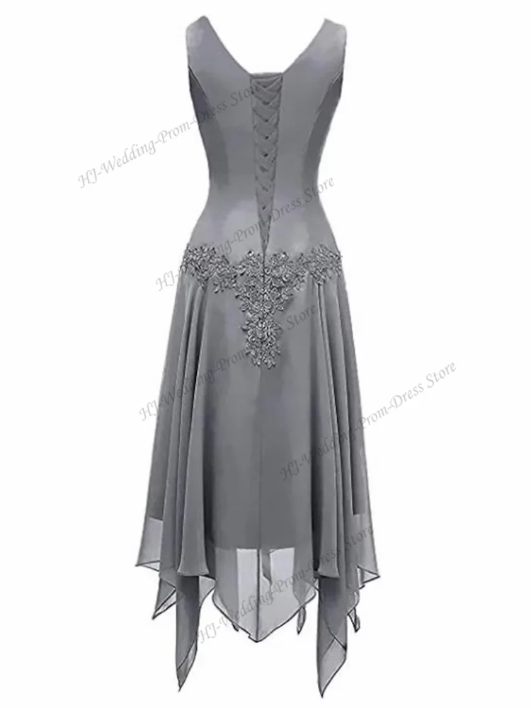 New In Mother of the Bride Dress  A-Line V Neck Knee Length Chiffon Pleats Appliques Wedding Guest Formal Occasion