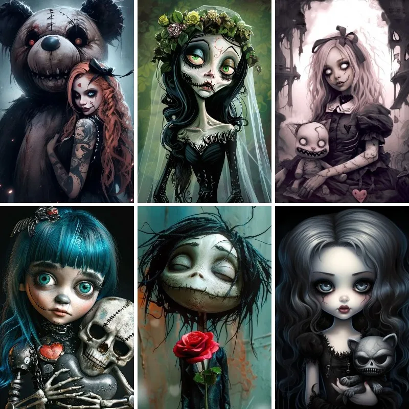 

Cool Gothic Girl DIY Diamond Art Painting Kits, Rhinestones Embroidery, Mosaic, Halloween Pictures, Cross Stitch, Home Decor