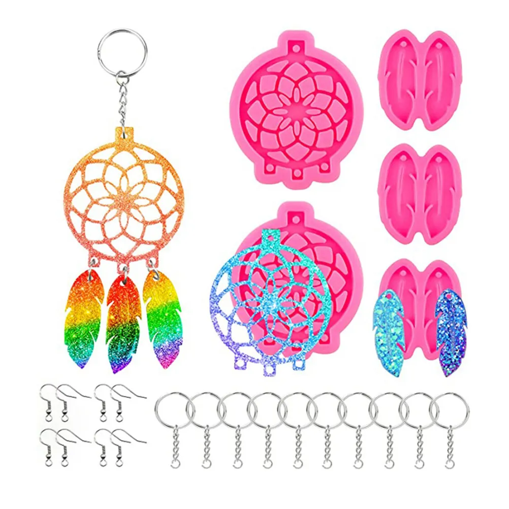

71Pcs Dream Catcher Molds Kit Unique DIY Earrings Key Chain Bookmark Silicone Pendant Molds Earring Mold Dream Catcher Mold