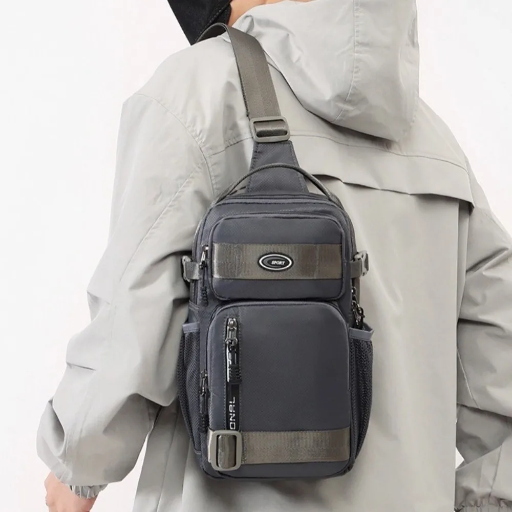 

Oxford Cloth Men Chest Bag Multifunction Solid Color Sports Message Bag Zipper Large Capacity Shoulder Crossbody Bag Travel