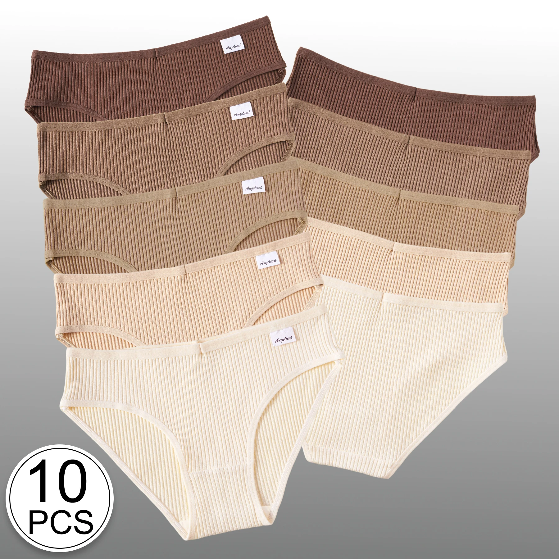 

10 шт. YINKEKE Женские трусики с ребристой отделкой цвета Майярд, однотонные, мягкие, дышащие, хлопковые, стильные, повседневные, с низкой посадкой