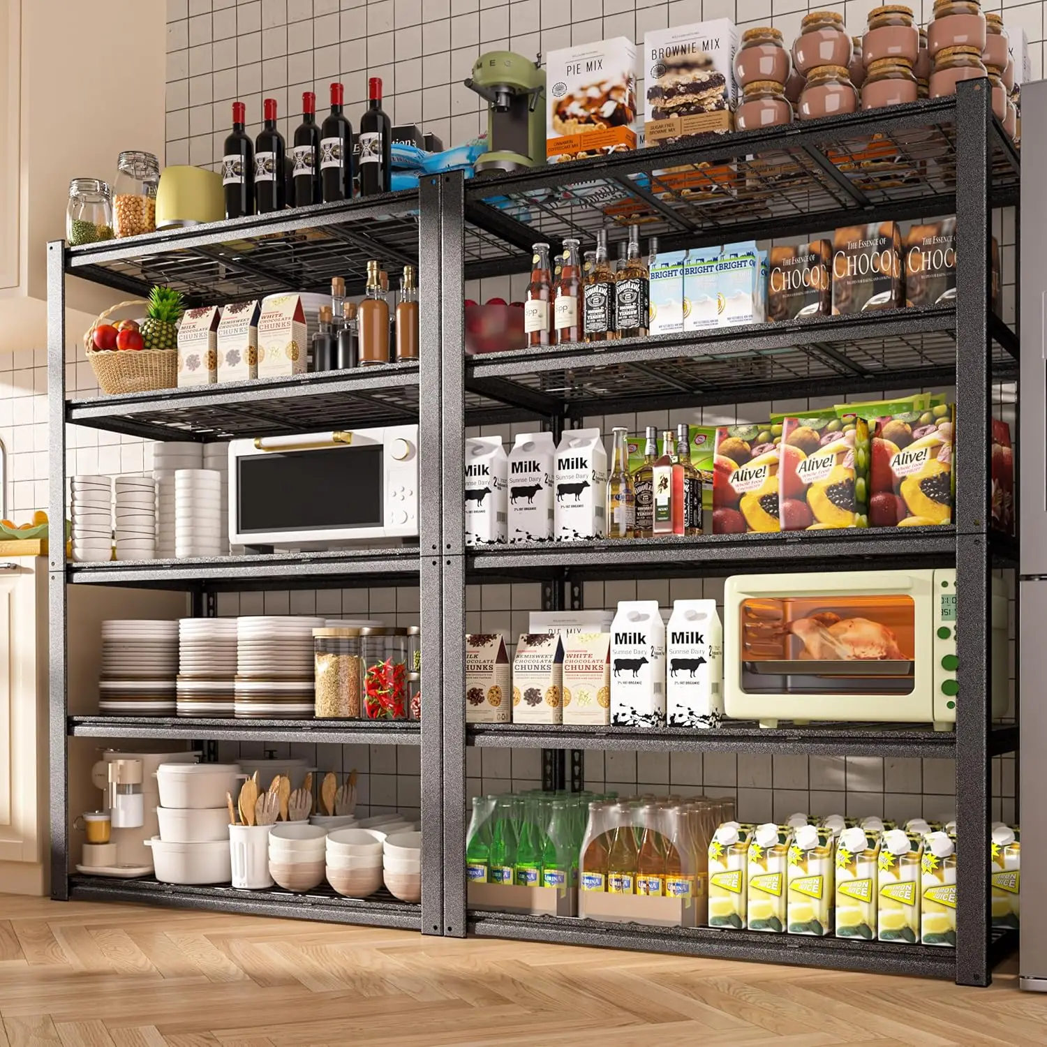 Metal Storage Shelves 5 Tier Adjustable Garage Shelving Unit Utility Shelf Racks for Warehouse Kitchen, Customized