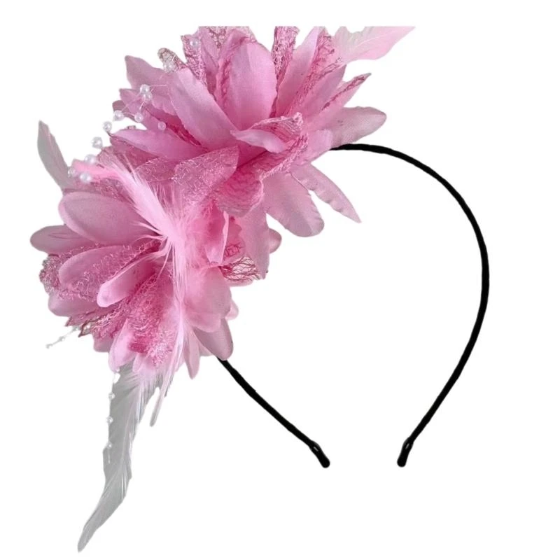 

652F Feathered Hairband Costume Cosplay Flower Headwear Fashion Hair Accessory for Halloween Festival Parties and Weddings